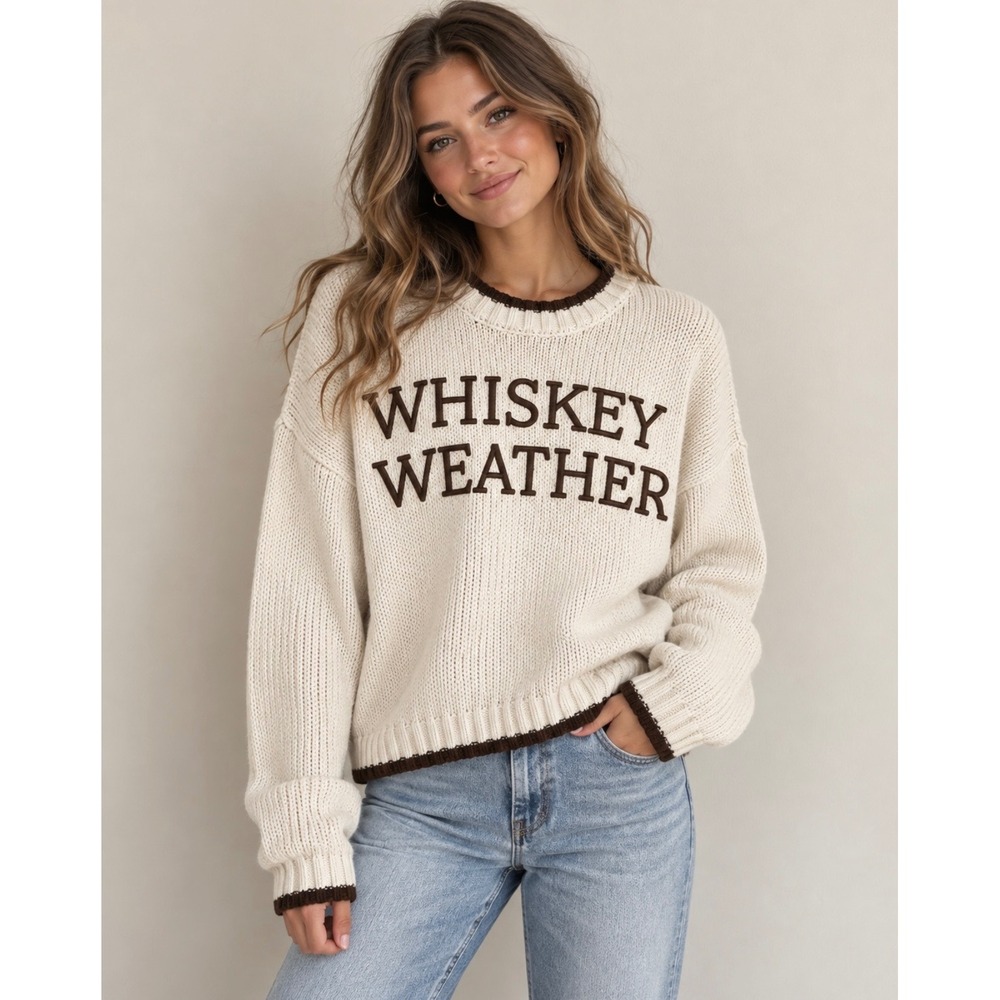 Moon & Madison Whiskey Weather Sweater Women's Small Cream Brown Knit NWOT